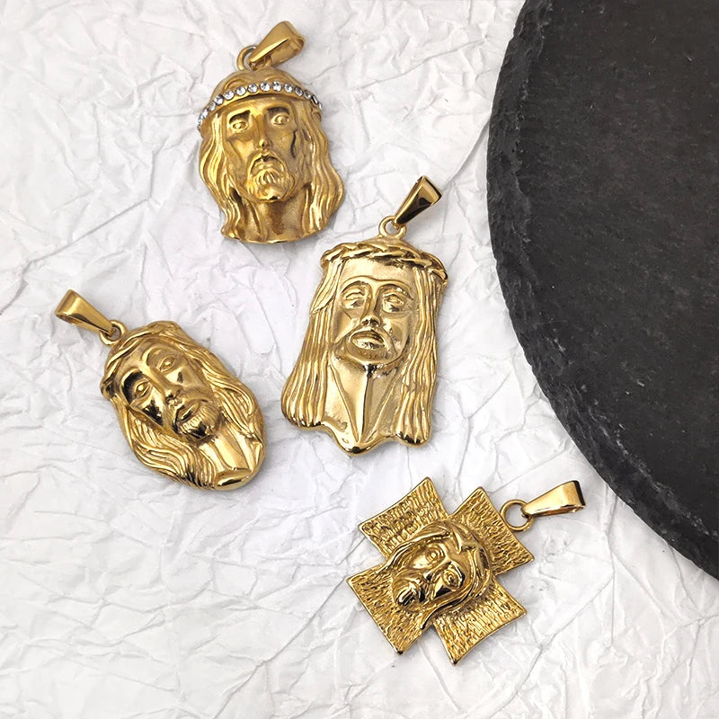 Collar con colgante de cruz y cara de Jesús, chapado en oro de 18 quilates, dije religioso para hombres y mujeres, joyería inspirada en la fe, regalo cristiano
