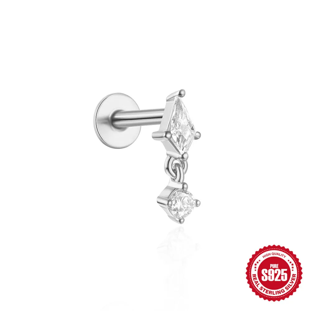 CANNER 1PC Vier-Punkt-Stern Mond Quaste Lotus Knorpel Spirale Piercing 925 Sterlingsilber Ohrstecker Für Frauen Ins Ohrring