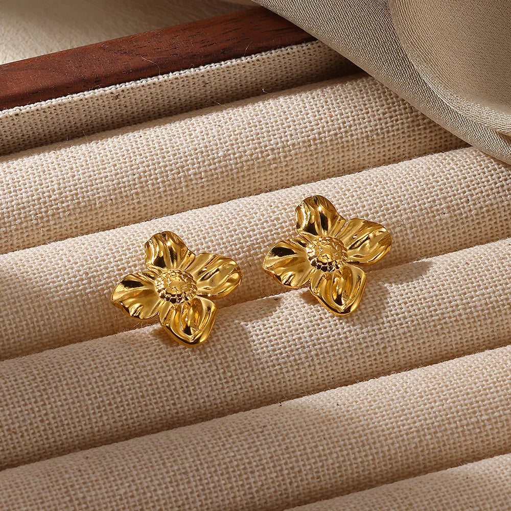 Pendientes de acero inoxidable con flor geométrica para mujer, aretes dulces con forma de girasol, chapados en oro, joyería para perforación de orejas, accesorios de boda, regalos
