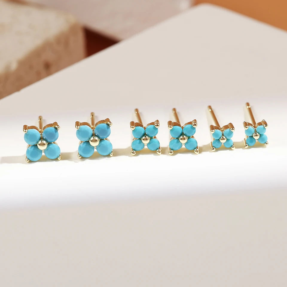 Yupsk Dainty Flower Stainless Steel Butterfly Stud Earrings for Women Cartilage Ear Ring Cute Zircon Gold Color Clover Jewelry