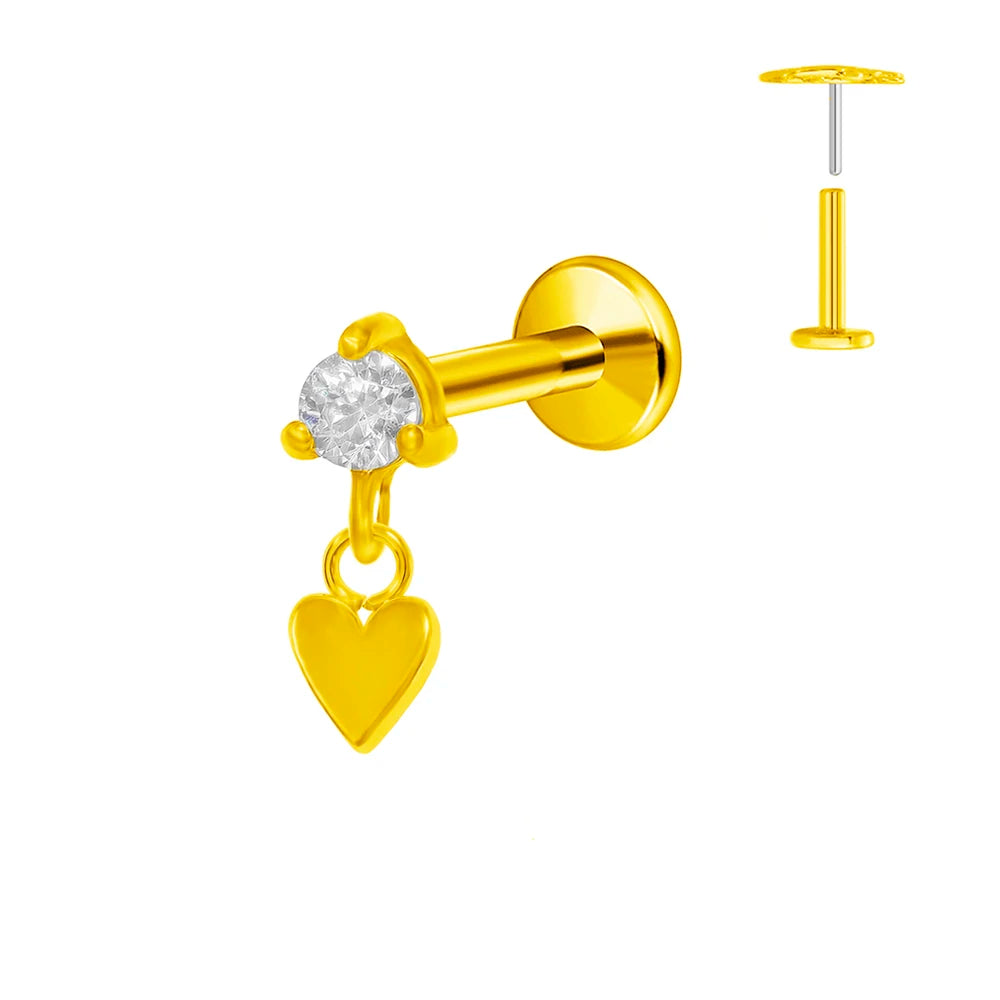 Pendiente de cartílago sin rosca con colgante de luna y estrella de titanio G23 para piercing labret con cono puntiagudo