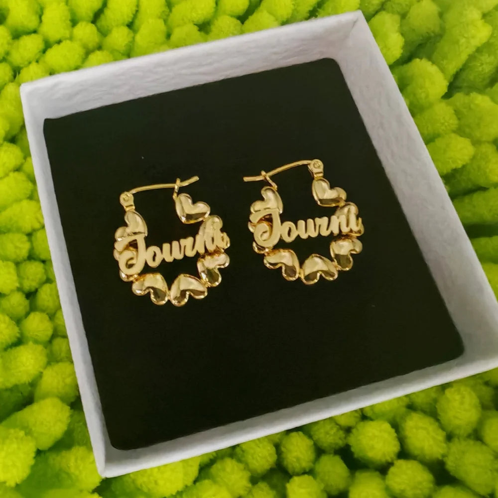 LeeChee Cute Heart Hoop Gift Customized Name Mini Earrings Personalized Party Jewelry