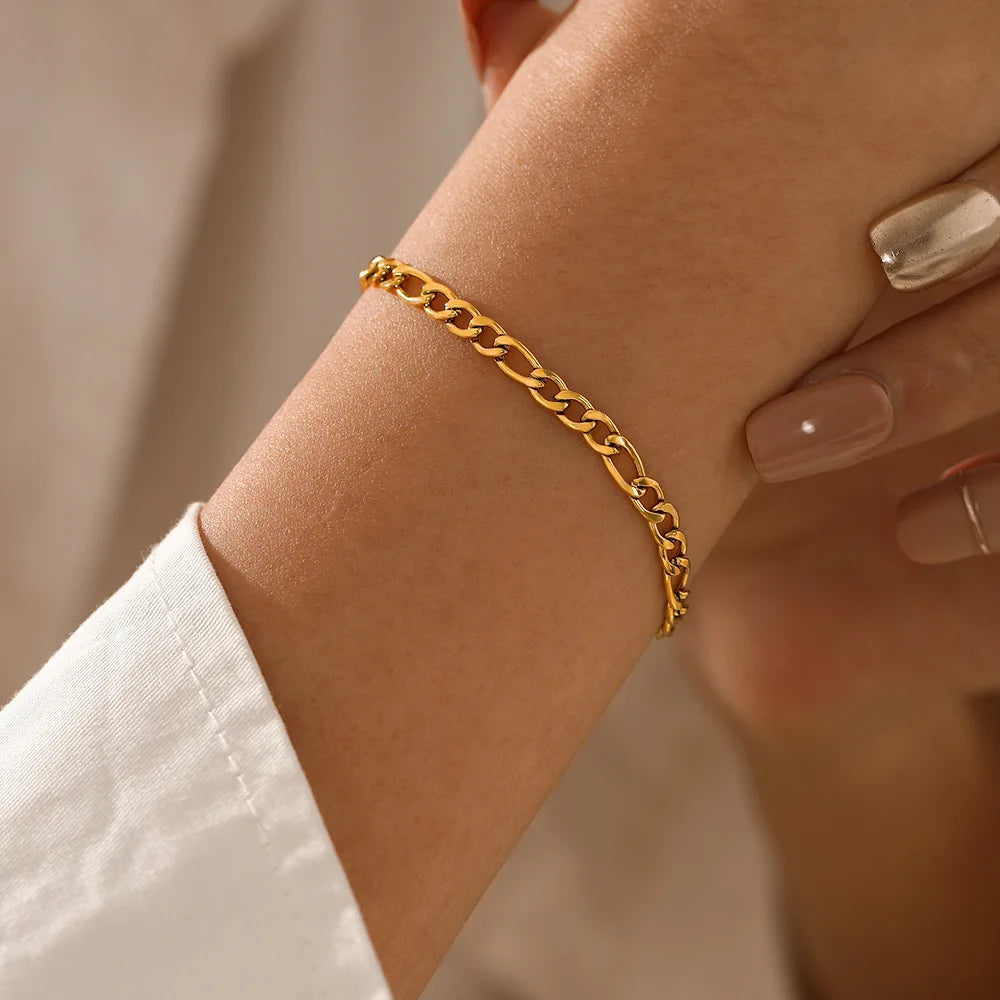 SUNIBI Edelstahlarmband für Damen Goldfarbe Charm Fashion Figaro Gliederkette Armbänder Schmuck Großhandel/Dropshipping