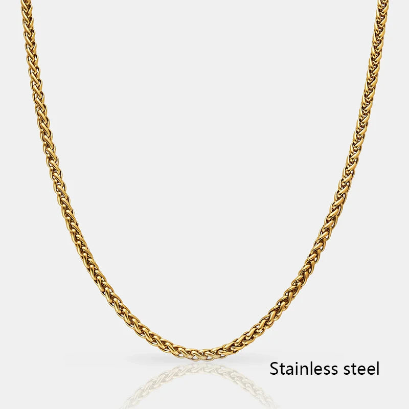 Diseño de collar de cadena de trigo de acero inoxidable hipoalergénico de gran venta para hombre con chapado en oro de 18k