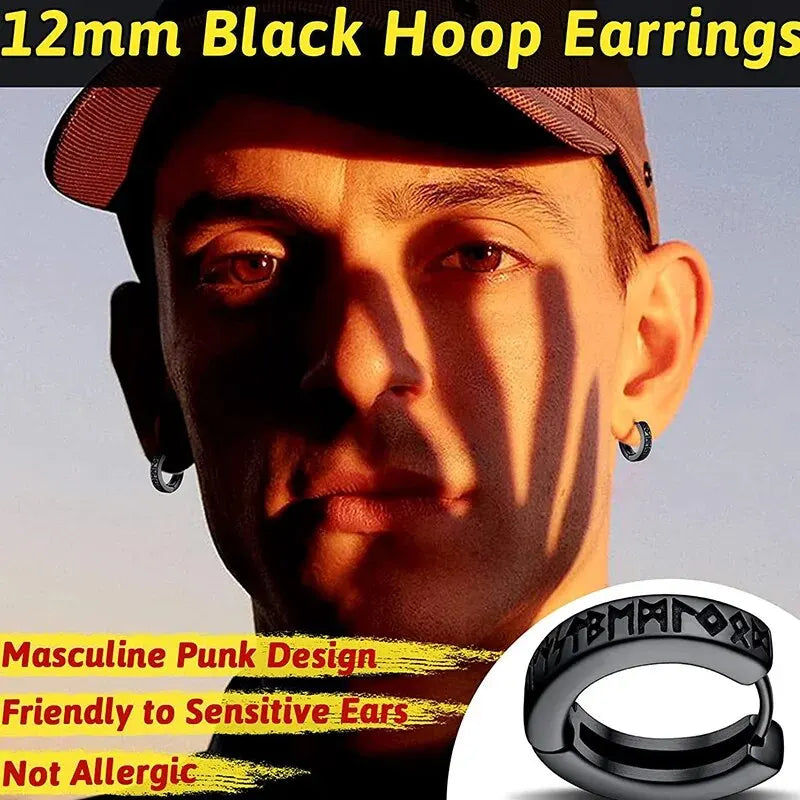 Edelstahl Norwegische Wikinger Runen Creolen Für Männer Frauen Unisex 12 mm Huggie Hoop Religiöse Ohrring Schmuck