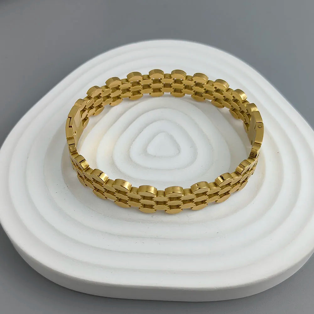 Neues Armband aus goldbeschichtetem Edelstahl mit Wabenhohlmuster, hochwertiges wasserdichtes Silberarmband, Paarschmuck