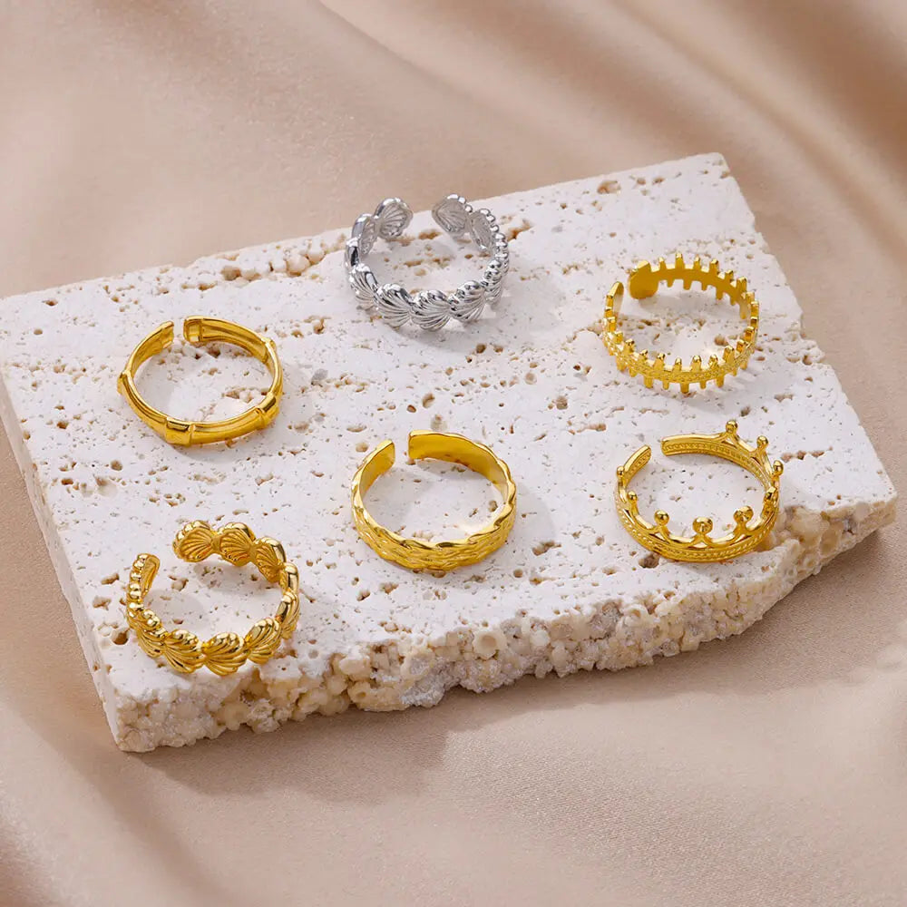 Muschelringe für Frauen, vergoldete Edelstahlringe, klobige Hochzeits-Statement-Schmuck-Muschelringe, Trendgeschenk Anillos