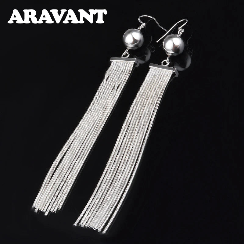 Aravant 925 Sterling Silber Perlen Langer Tropfen Ohrring Für Frauen Mode Hochzeit Schmuck