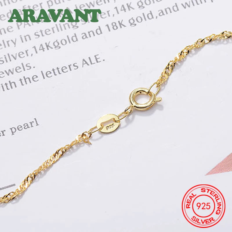 Aravant Collares de Plata 925 de 1.3mm Chapados en Oro 18K con Cadena de Onda de Agua para Mujer, Joyería de Moda