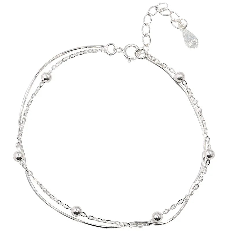 925 Sterling Silber Kugelarmband Damen Doppellagige Schlangenkette Top Qualität Schmuck Hochzeitsaccessoires