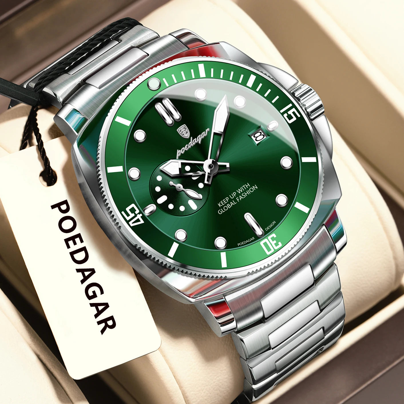 POEDAGAR Reloj de Lujo de Alta Moda para Hombre Impermeable Luminoso Fecha Relojes de Acero Inoxidable Negocios Cuarzo Reloj de Pulsera Masculino