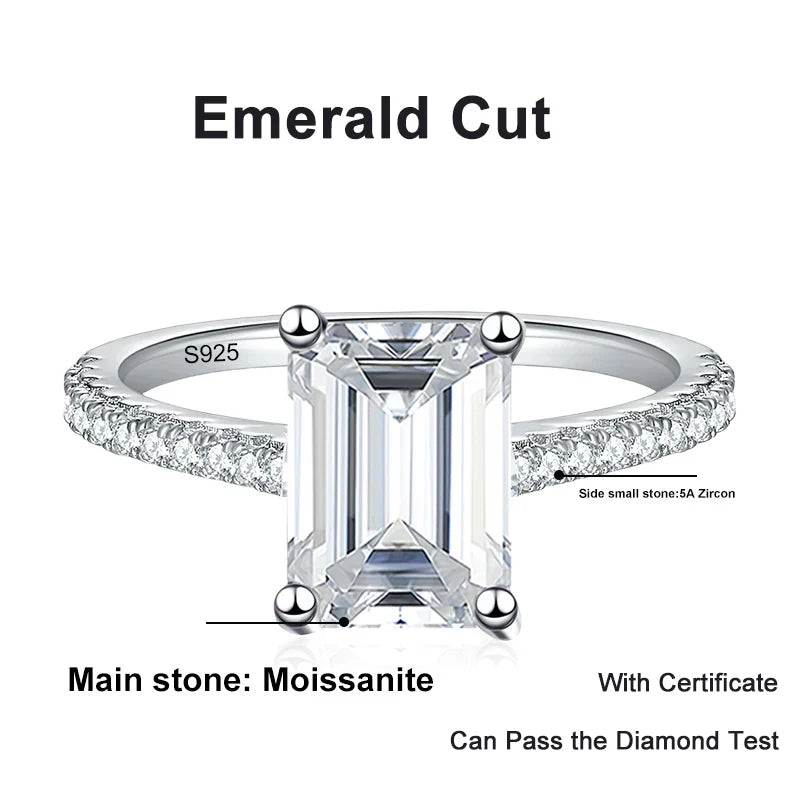 NeeTim 1CT 2CT Smaragd-Radiant-Cut Moissanit-Ring für Damen Verlobung Hochzeit Labor Diamant Sterling Silber 925 Ringe Schmuck