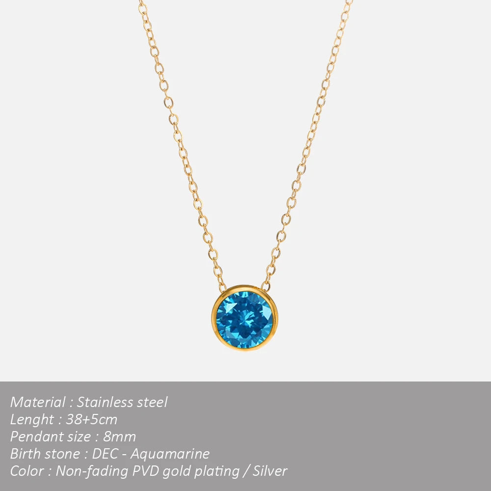 SUNIBI Edelstahl Geburtsstein-Halskette für Damen, goldfarben, Brautschmuck, Designer-Anhänger, Halsketten, Geburtstagsgeschenk, Großhandel
