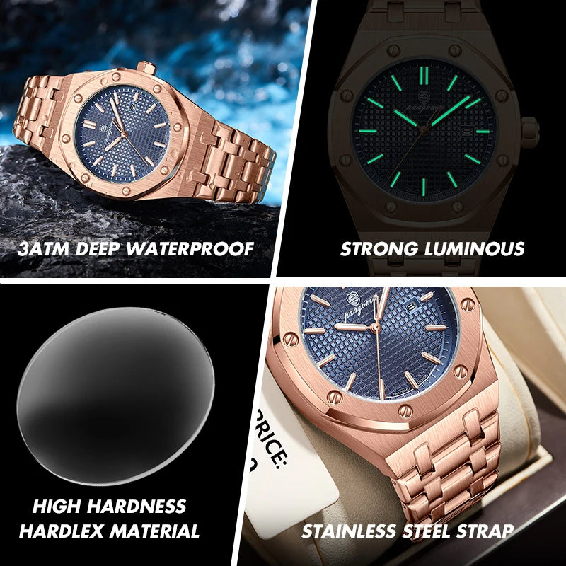 PAAZOMU Reloj de Lujo Superior para Hombre Impermeable Luminoso Fecha Reloj de Hombre de Acero Inoxidable Reloj de Cuarzo de Moda Deportiva para Hombres
