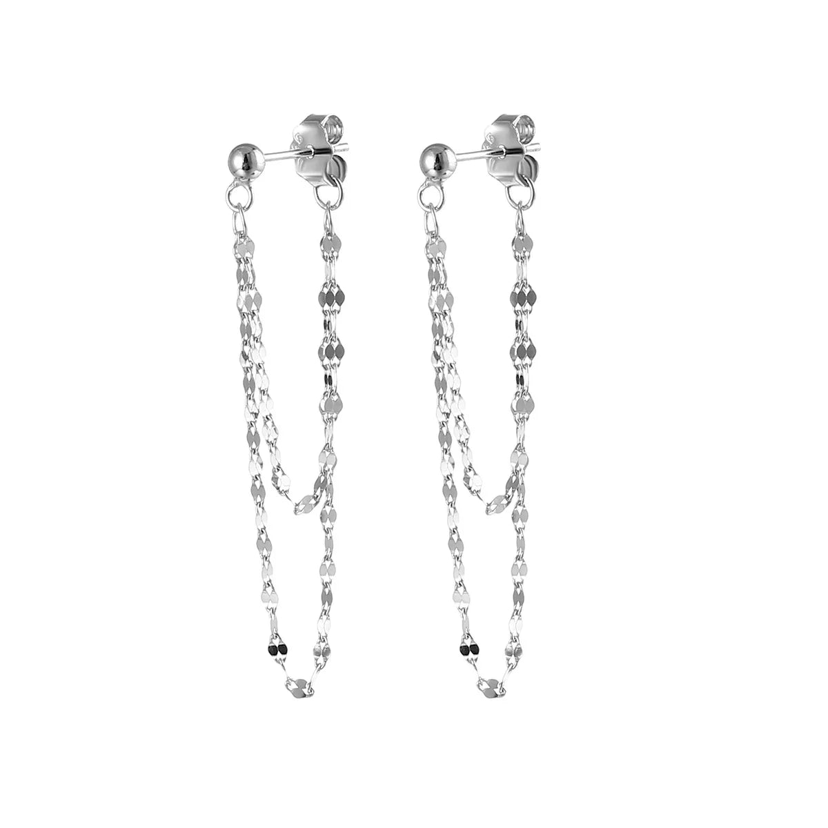 Pendientes de plata 925 con cadenas de borlas de doble capa en la parte delantera y trasera, pendientes exquisitos y dinámicos