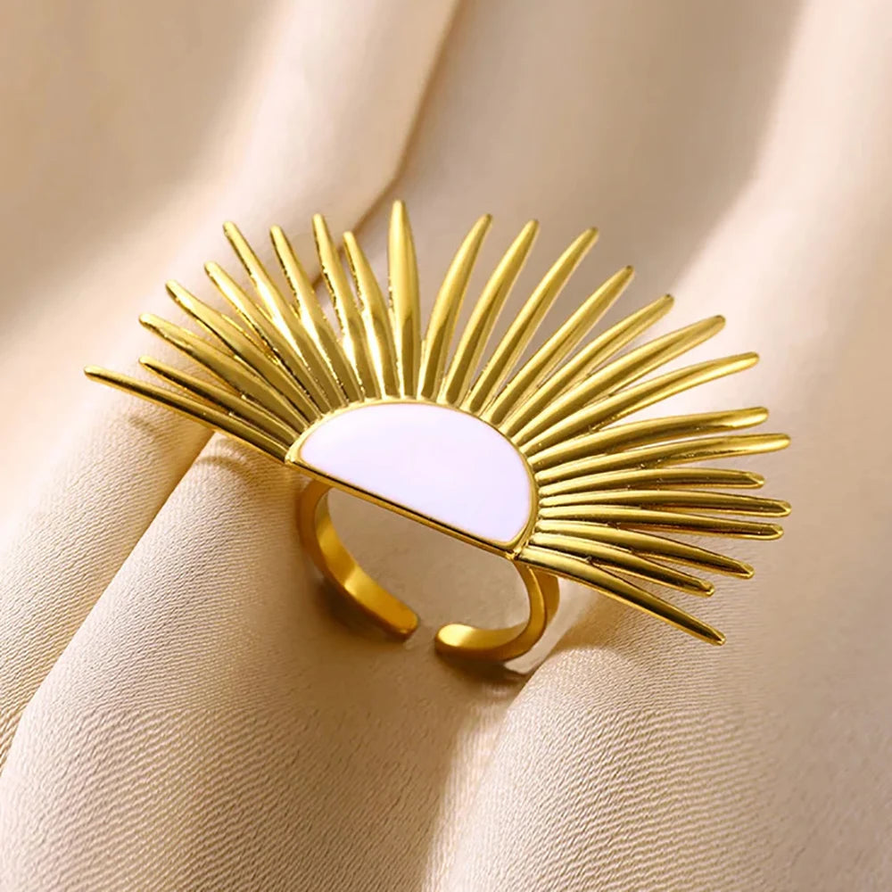 Edelstahl Blume Große Offene Ringe Für Frauen Gold Farbe Nachahmung Perle Hohlring Trendiger Ästhetischer Schmuck Geschenke