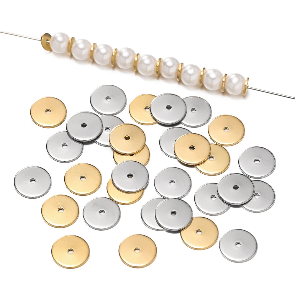 50 Stücke/Packung Edelstahl 4/5/6/8/10mm Flache Runde Lose Spacer Perlen für DIY Schmuck Halskette Armbänder Herstellung Zubehör