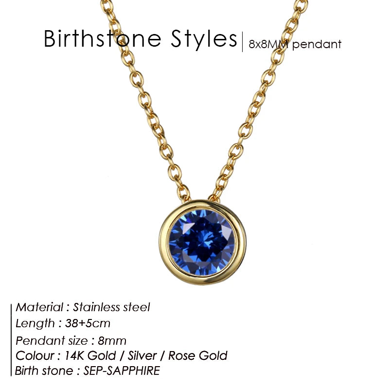 Classic Stainless Steel Necklace Women Designer Luxury Jewelry Gold Color Bride Statement 12 Birthstone Necklace