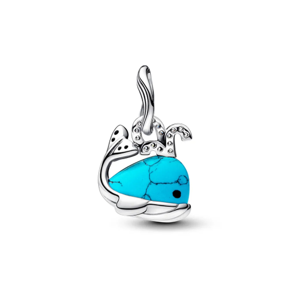 Europäische Sommer Blaue Serie Schildkrötenblumen-Anhänger Passend für S925 Europäisches 925 Sterling Silber Armband Armreifen Halskette