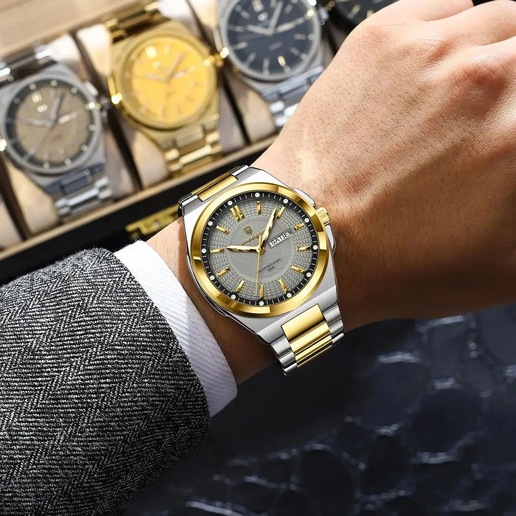 POEDAGAR Top Original Relojes de Hombre Acero Inoxidable Impermeable Luminoso Reloj de Hombre Fecha Semana Clásico de Moda Reloj de Pulsera de Cuarzo para Hombre