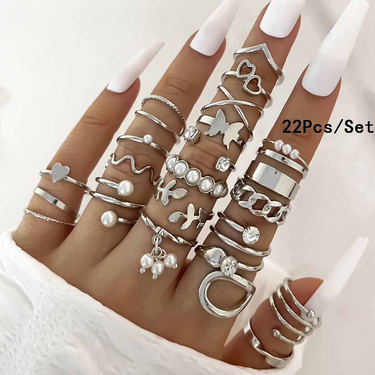 23-teiliges Mode-Knöchelring-Set für Damen, Kristall, Stern, Mond, Auge, Welle, Gold, Silber, Farbe, Ringe, weiblicher, trendiger Party-Schmuck, Geschenk