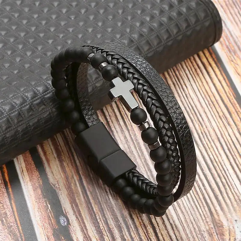 Klassisches Herren Lederarmband Neuer Stil Handgewebt Mehrschichtige Kombination Accessoire Mode Herrenschmuck Großhandel Dropshipping