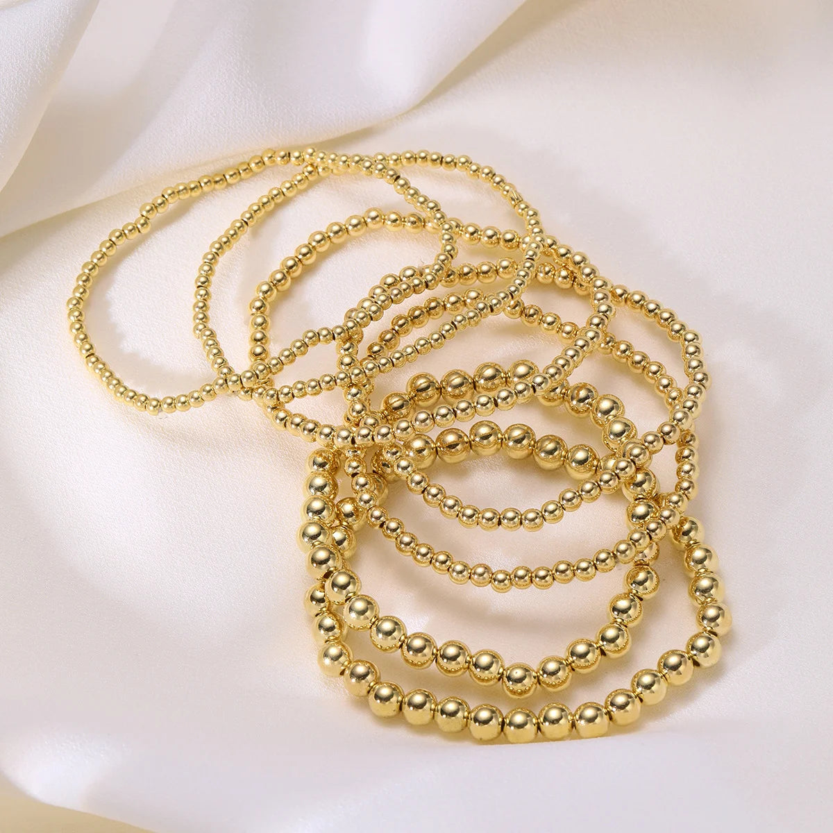 7 Teile/Satz Vintage handgemachte goldfarbene Perlenarmbänder Set Stretch Damen Trend Armbänder Fashion Mädchen Party Boho Schmuck Geschenke