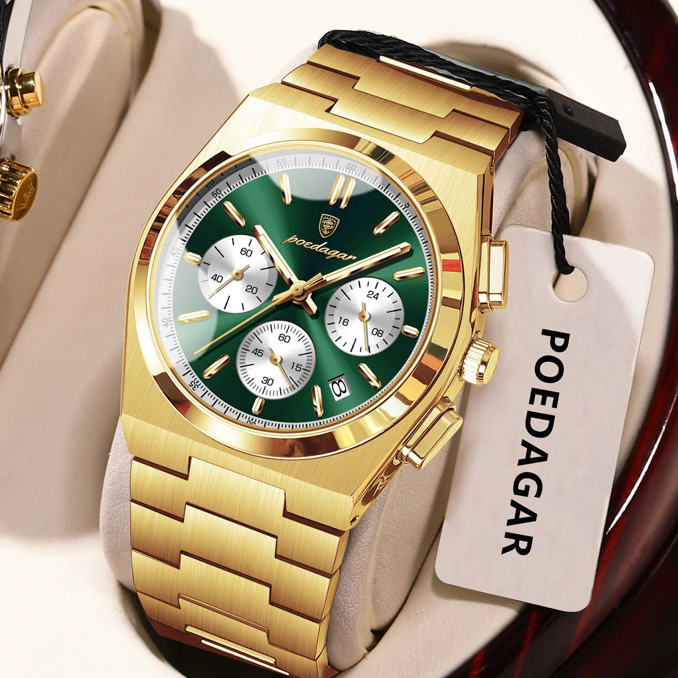 POEDAGAR Reloj de Lujo para Hombre Cronógrafo Fecha Acero Inoxidable Deporte Reloj de Pulsera para Hombre Impermeable Luminoso Moda Relojes de Cuarzo para Hombre
