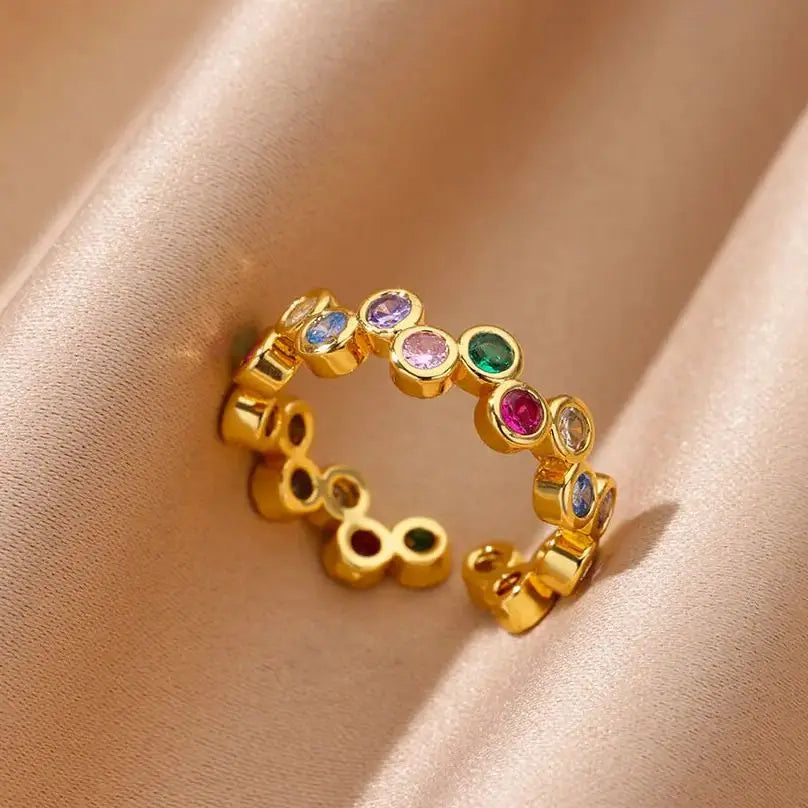 Anillos redondos pequeños y coloridos para mujer, de acero inoxidable, color dorado, ajustables, anillo de boda, joyería estética de lujo, regalo para pareja
