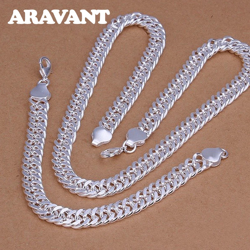 Aravant 925 Sterling Silber 6MM 7MM 10MM Panzerkette Armband Set für Herren Damen Mode Hochzeitsschmuck
