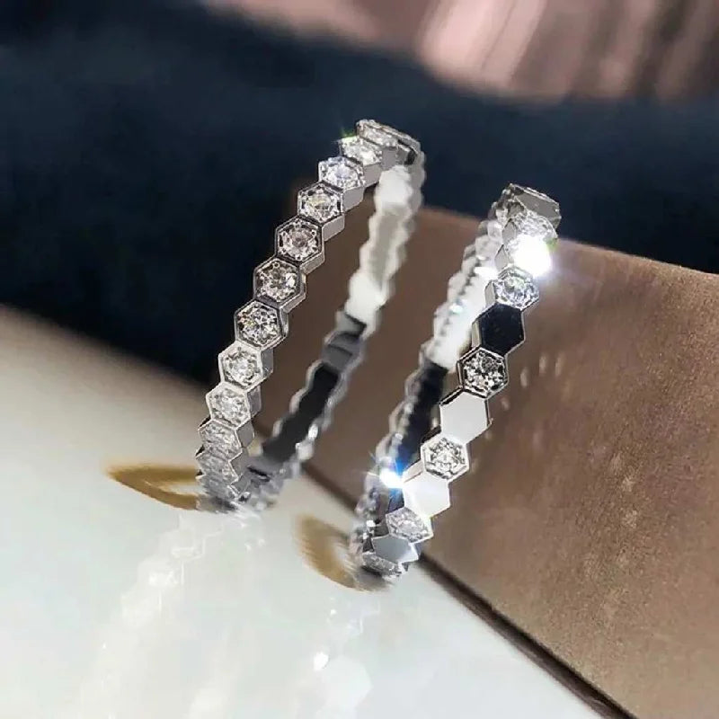925 Sterling Silber Vintage Geometrische Zirkonringe für Frauen Geschenk Alltag Party Hochwertiger Edelschmuck Accessoires