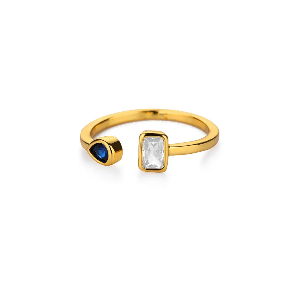 Zirkon Quadrat Tropfen Ringe für Frauen Edelstahl Goldfarbe Geometrischer Ring Hochzeit Verlobung Weihnachts-Schmuck Geschenk