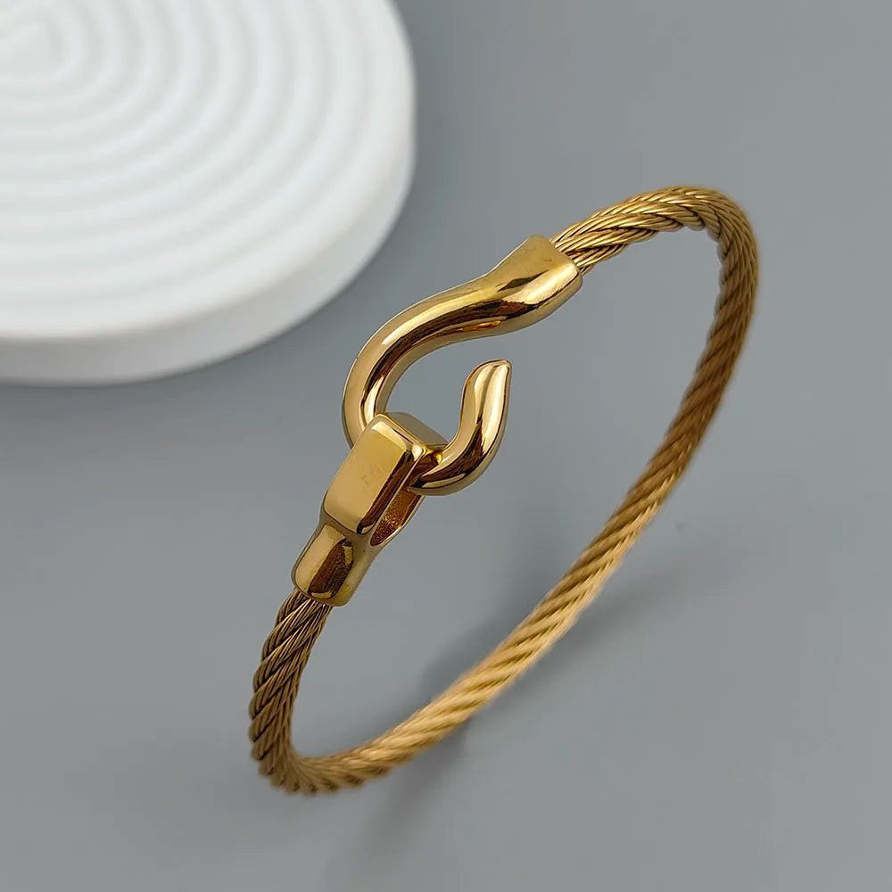 Neuer Drahtseil-Knopfhaken, vergoldetes Edelstahlarmband 18K, hochwertiges wasserdichtes Paararmband, Ehefraugeschenk