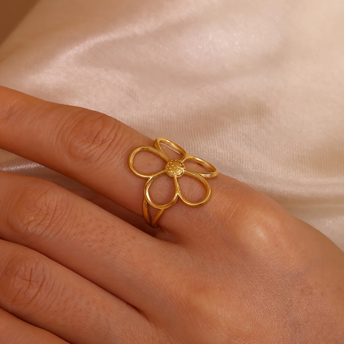 Elegante Edelstahl Big Bloom Blumenringe für Frauen Goldfarbe Sonne Seestern Offener Ring Fingerschmuck Hochzeit Ihr Geschenk Punk