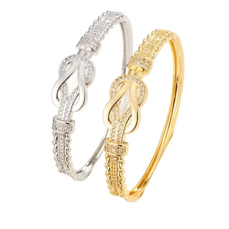 1 Stück Zirkon Armreifen Elegantes und schlichtes Damen Armband Gold Silber Armband Kreuzschnalle Modeaccessoires