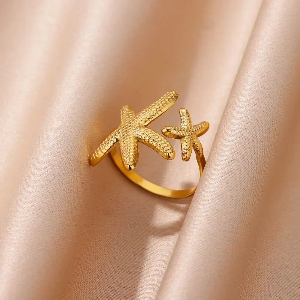 Edelstahl-Blumen-offene Ringe für Frauen Trend Hochzeit Herz Schmuck Goldfarbe Geometrischer hohler Ring Täglicher Accessoires Geschenk