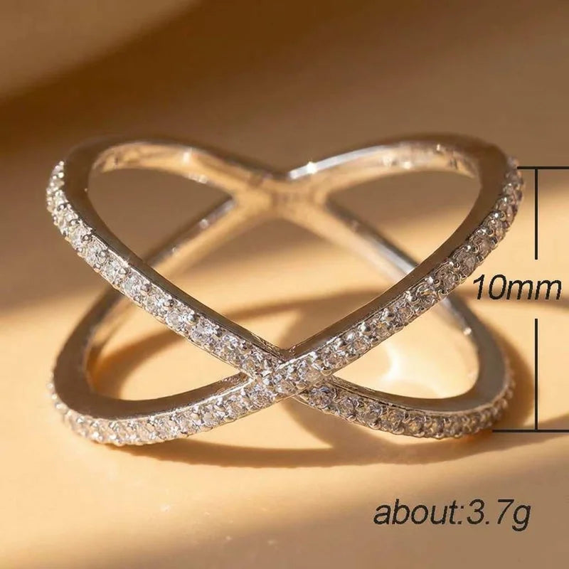 Anillo de compromiso de lujo de plata de ley 925 con forma de cruz X para mujer, pavé completo de circonitas, elegante y sencillo, para mujer, venta caliente