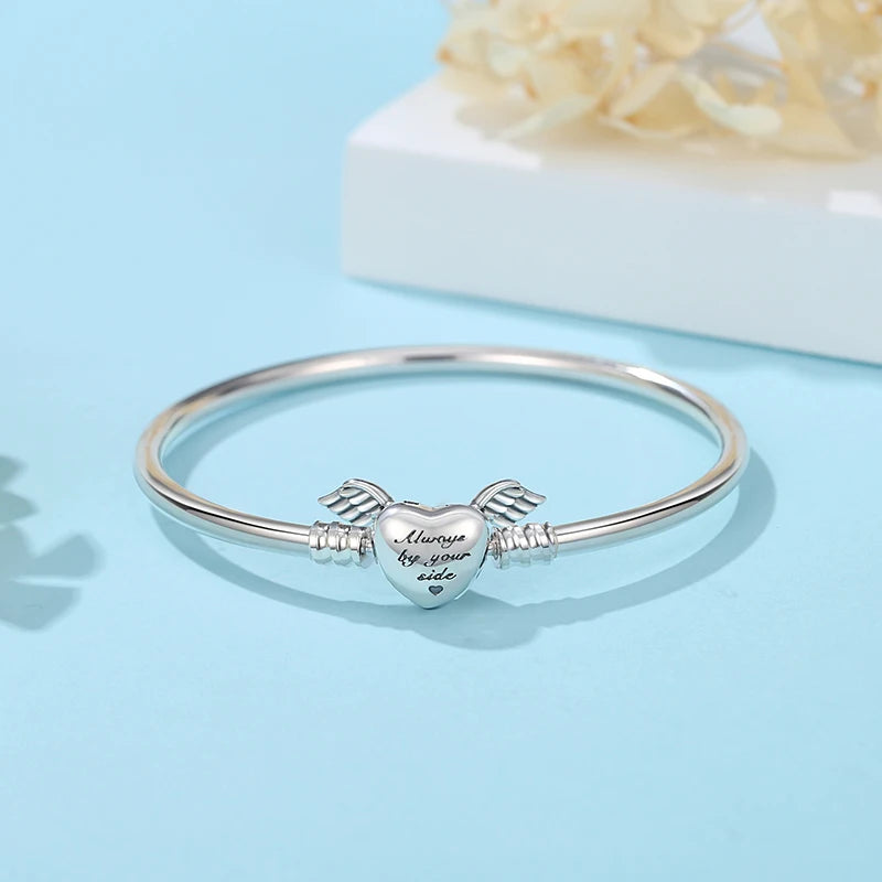 Armbänder Armreifen aus echtem 925er Sterlingsilber, Liebes-, Familien-, Freundschafts-Herz-Anhänger-Perlen-Armreif für Frauen, DIY-Luxus-Schmuckgeschenk