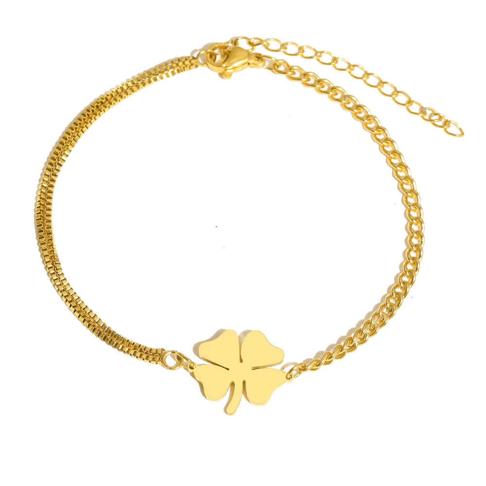 Edelstahl-Armbänder Klassische Glücksklee-Anhänger Hip-Hop-Armband für Damen Schmuck Nicht verblassend Hochwertiger Alltagsschmuck