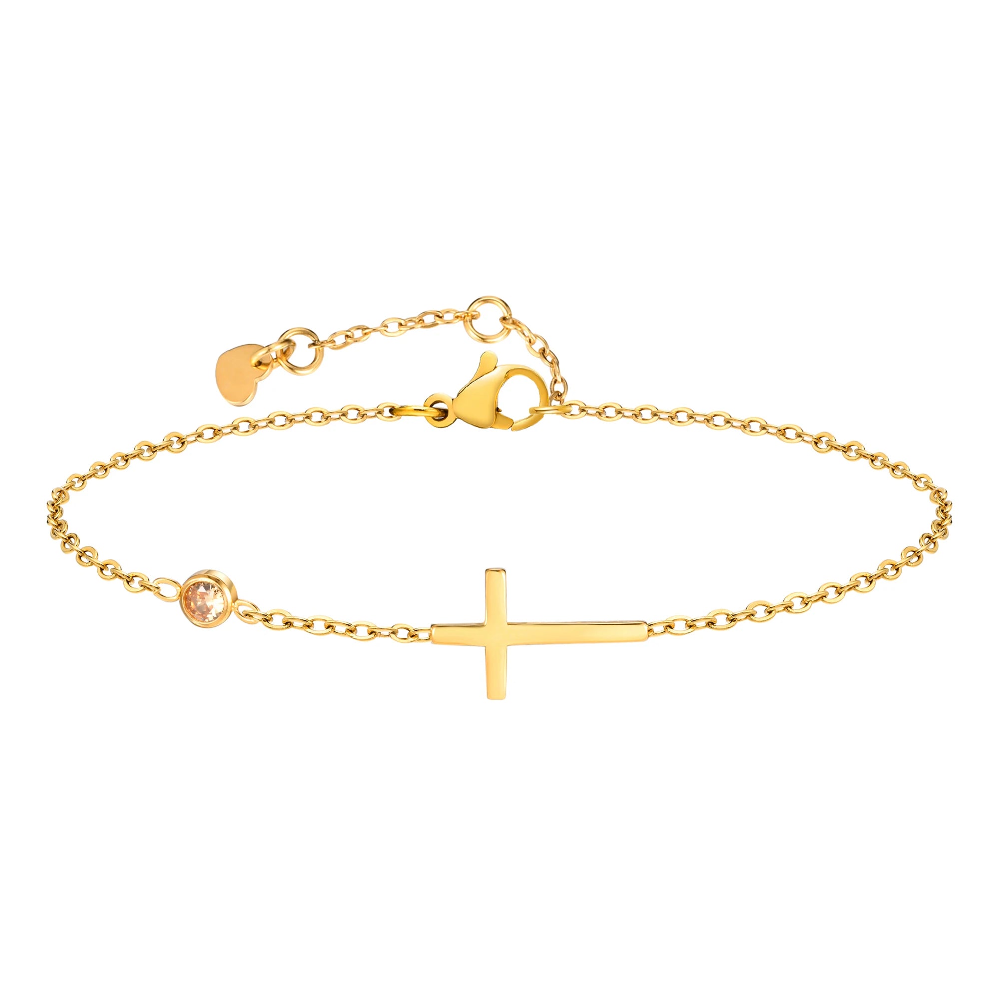 Geburtsstein Zirkonia dünnes Kettenarmband Kreuz Edelstahl Damen verstellbares geschichtetes Armband