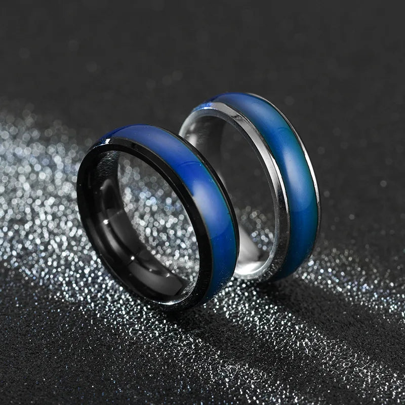 6MM Farbwechsel Edelstahlringe für Frauen Stimmungs-Emotions-Gefühls-Temperaturring Männer Paare Mode Schmuck Geschenk