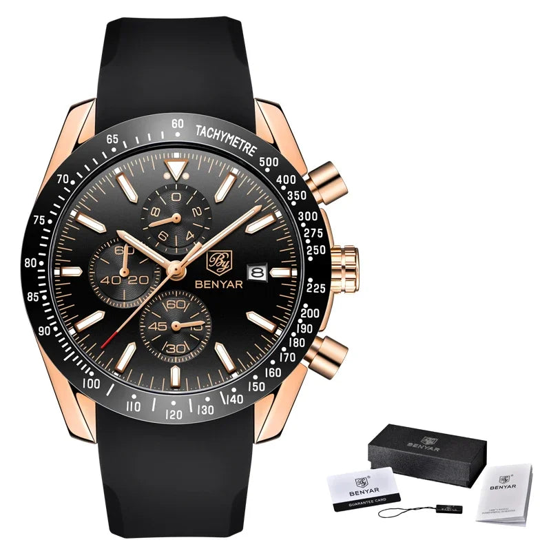 Reloj de hombre BENYAR, de marca superior de lujo, totalmente de acero, con movimiento de cuarzo para negocios, informal, impermeable, deportivo, Relogio Masculino