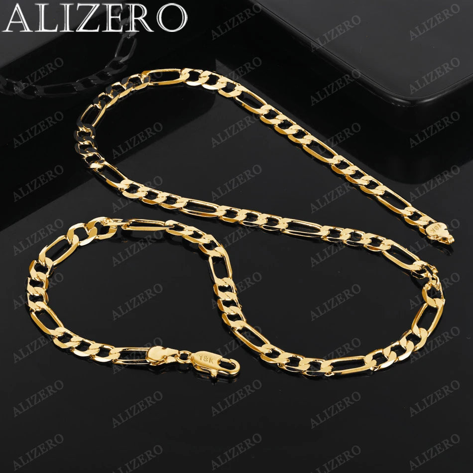 ALIZERO Collar de oro de 18K de 16/18/20/22/24/26/28/30 pulgadas, cadena tipo Figaro de 6 mm, collares para hombres y mujeres, accesorios de joyería fina