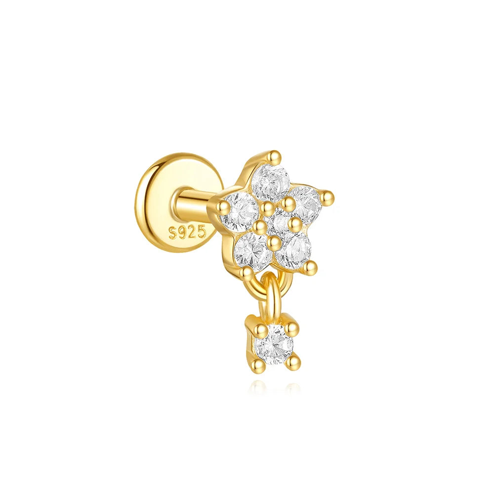 CANNER 1PC Vier-Punkt-Stern Mond Quaste Lotus Knorpel Spirale Piercing 925 Sterlingsilber Ohrstecker Für Frauen Ins Ohrring
