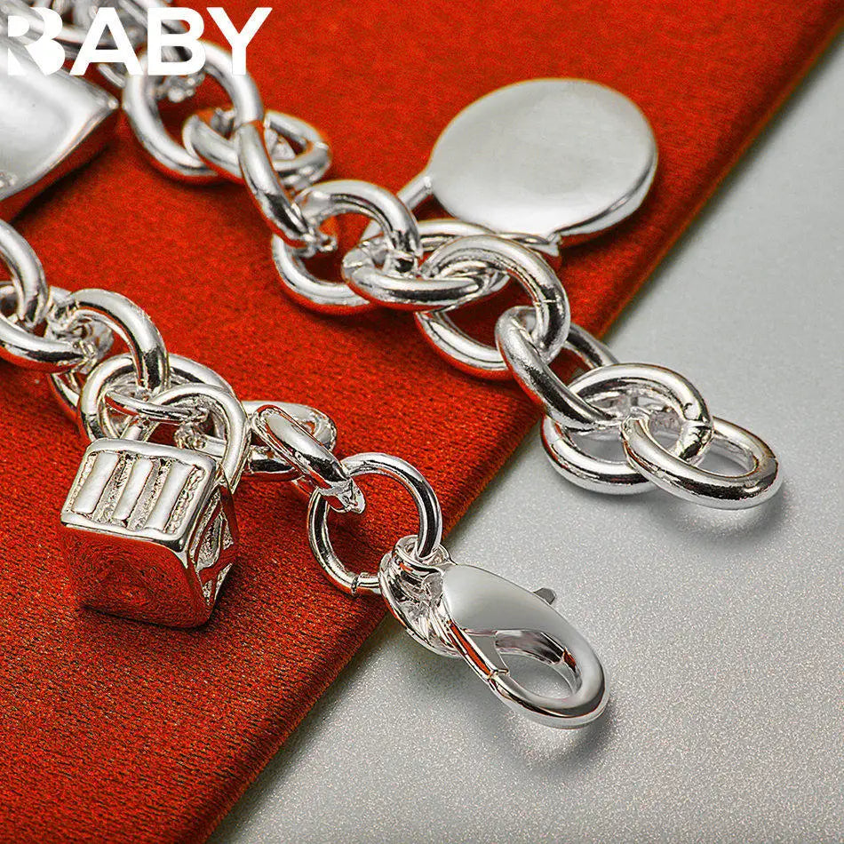 URBABY 925 Sterling Silber Schloss Anhänger Armbänder für Frauen Hochzeit Party Jahrestag Geschenk Mode Edler Schmuck