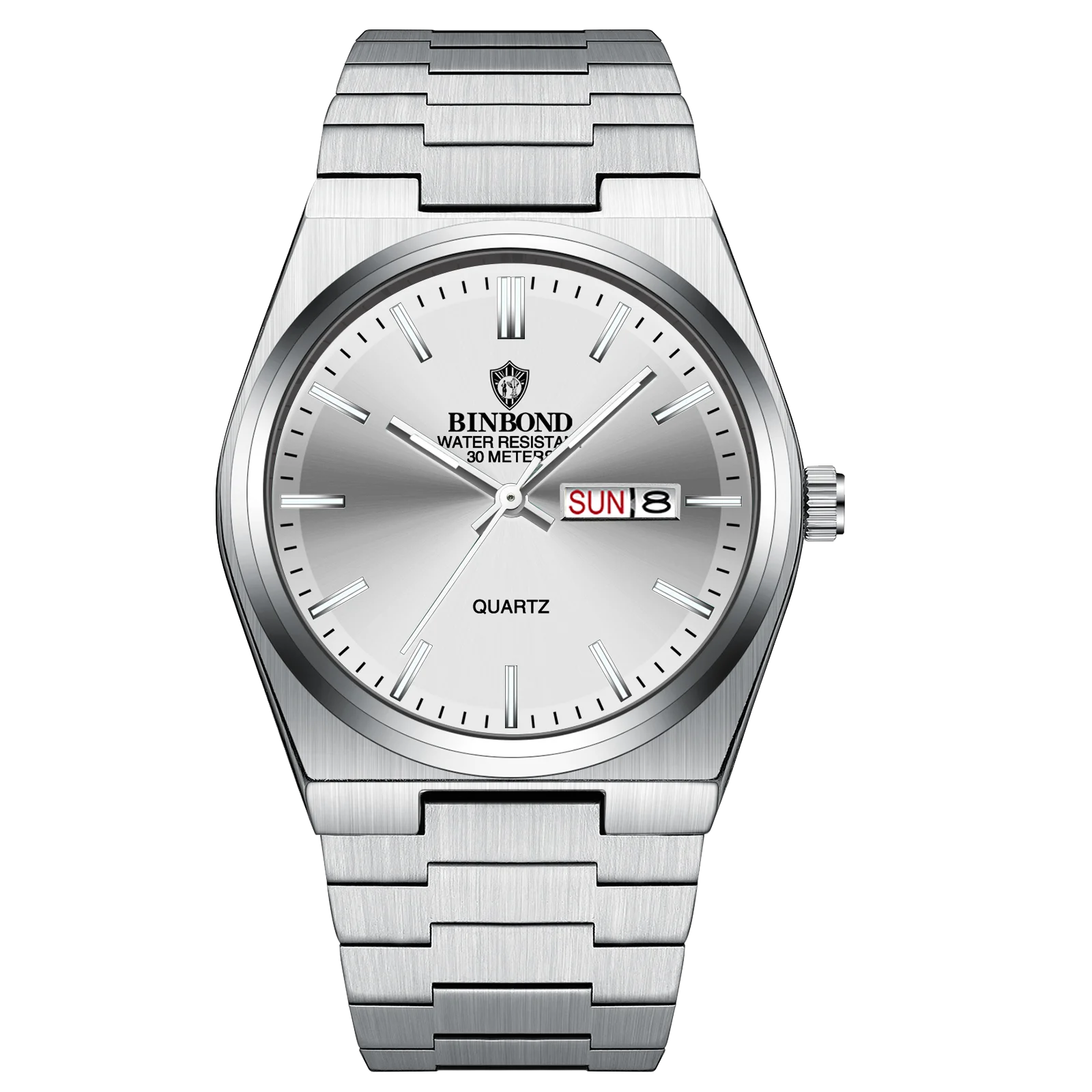 BINBOND Lujoso Reloj de Moda para Hombre, Reloj de Negocios de Alta Gama, Impermeable, Luminoso, con Fecha y Semana, Reloj de Cuarzo de Acero Inoxidable para Hombre