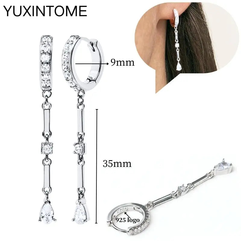 925 Sterling Silber Ohrnadel Mode Creolen Weiße Kristall Luxus Damen Silberohrringe Hochzeit Damenschmuck Geschenk