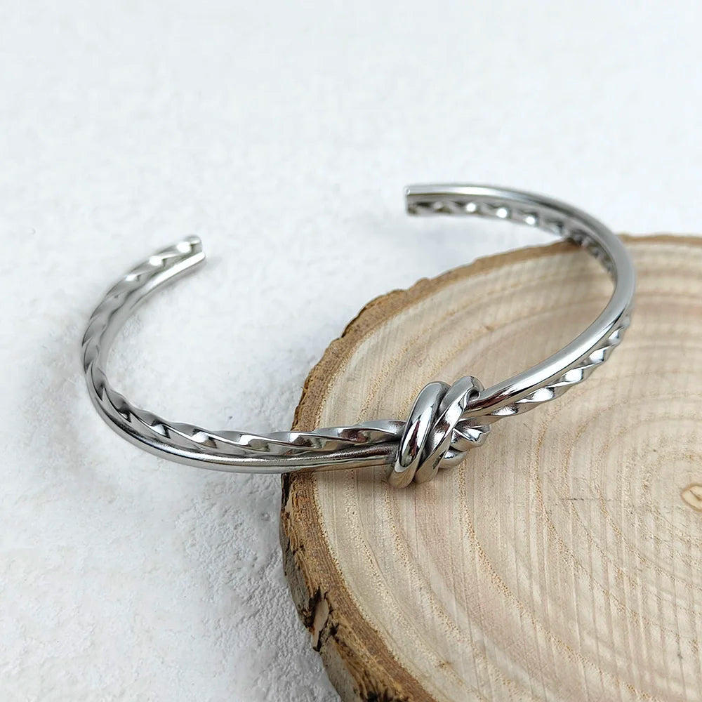 Damen Armreifen Gedrehte Wickelknoten Armband Punk Edelstahl Schmuck für Männer Frauen Arm Manschette Armbänder Armreif Accessoires