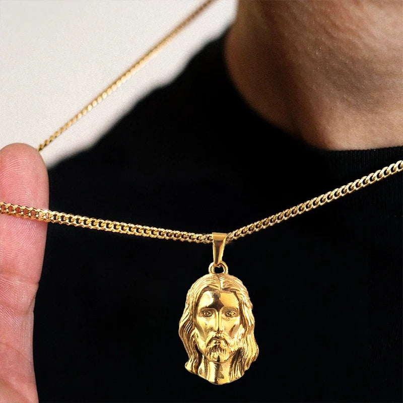 Colgante de Jesús de acero inoxidable chapado en oro de 18 quilates estilo Hip Hop de moda para mujeres y hombres, perfecto para atuendos diarios y estilos de conciertos