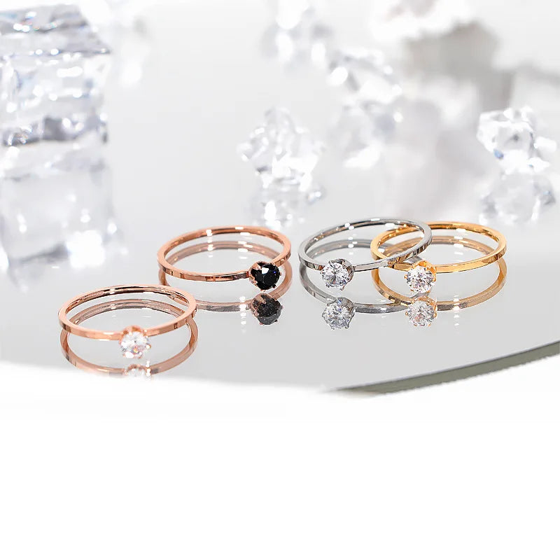 Edelstahl-Einzel-CZ-Ring, schlichtes 1 mm dünnes Hochzeitsband für Frauen, Mädchen, Größe 3–10